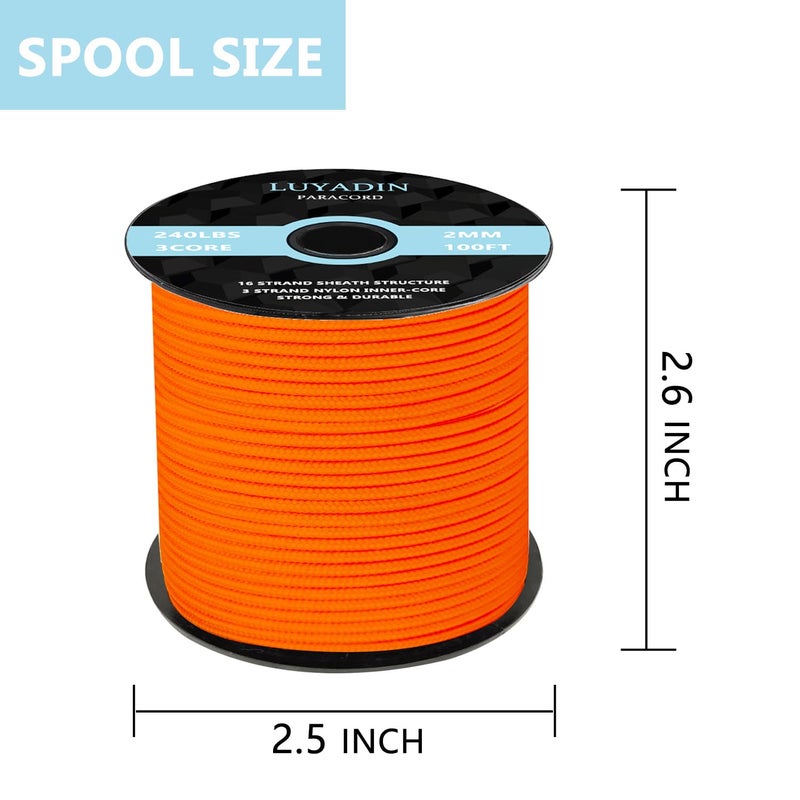 LUYADIN Paracord 240lb - Diameter 2mm Micro Utility Cord -3 Strand Parachute Spool Cord - 100ft 200ft,Paracord for Camping,Hiking,Fishing,Outdoor and DIY - Image 2
